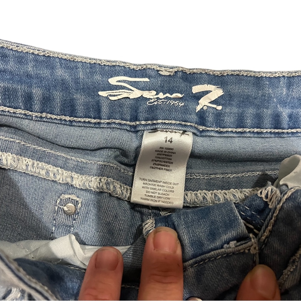 Sevens7- light wash denim shorts with lace leg boarders